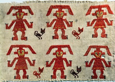 Campione di tessuto Lambayeque con un disegno di figura, Chimu da Pre Columbian